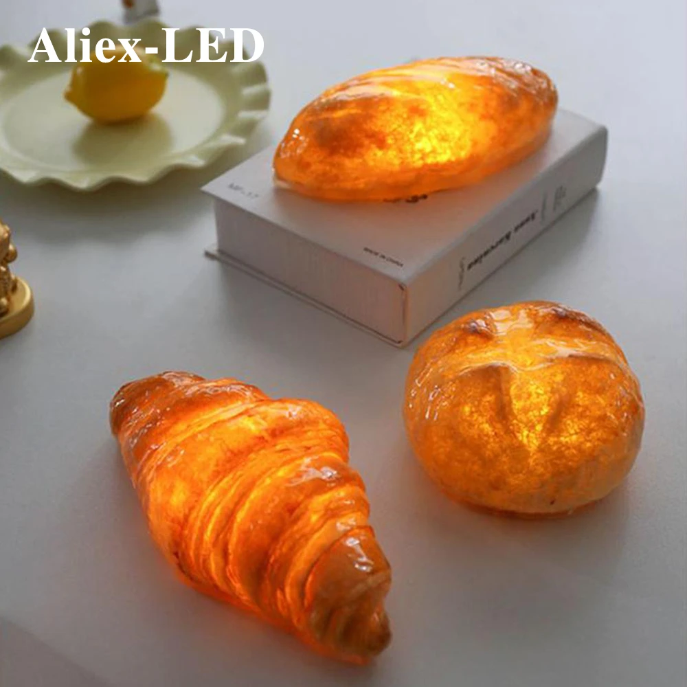 Novelty Croissant Night Lamp Creativity Simulation Bread Light Cross Bread Store Baking Room Decor Lamp for Christmas Kids Gift