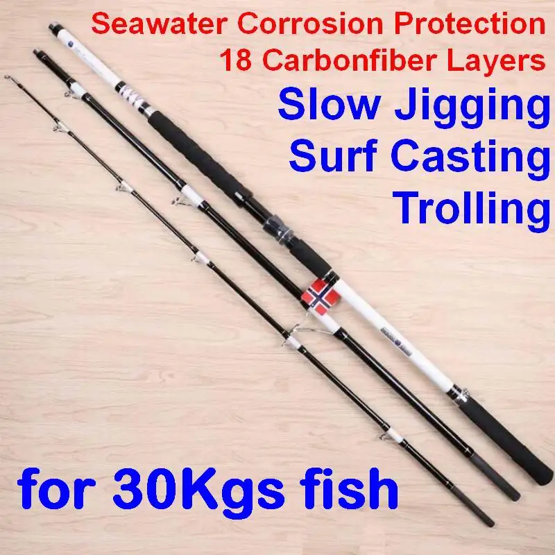 

ZZ30 Deep Sea Tip Dia. 4.5mm 2.4m 2.7m 3m 3.3m 18 Layer Carbonfiber Trolling Fishing Rod Bait 500g Seawater Protection