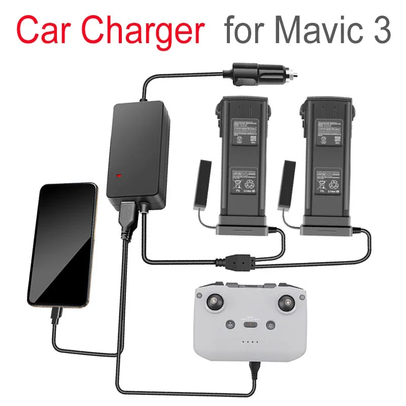 Car Charger For DJI Mavic 3 Drone Battery with 2 Battery Charging Ports Fast Charging And for DJI MAVIC 3 Cine Car Charger