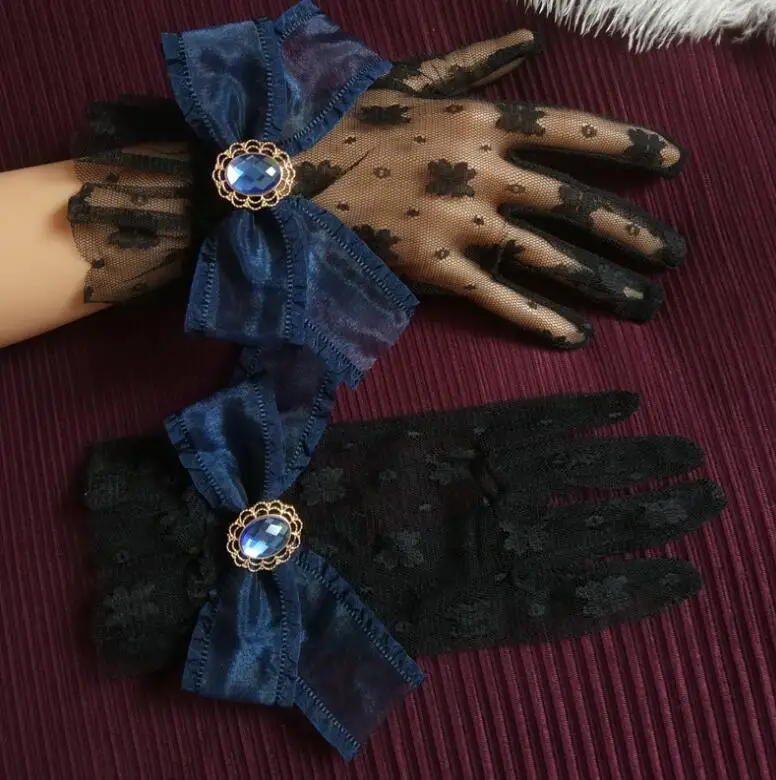 Women's sexy transparent big bow flower lace glove female spring summer thin sunscreen club party dancing driving glove R3092