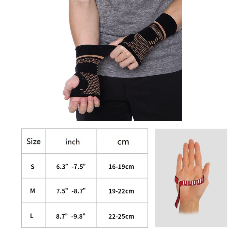 Copper Nylon Wrist Guard Band Brace Support Sports Pain Relief Wrap Bandage Hand Brace Sleeve Compression Arthritis Gloves