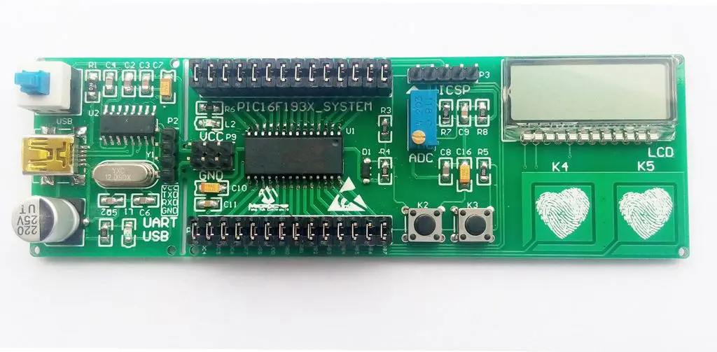 

PIC16F1933 Development Board PIC16F1938 Development Board Capacitive Button Touch LCD Code Screen Driver