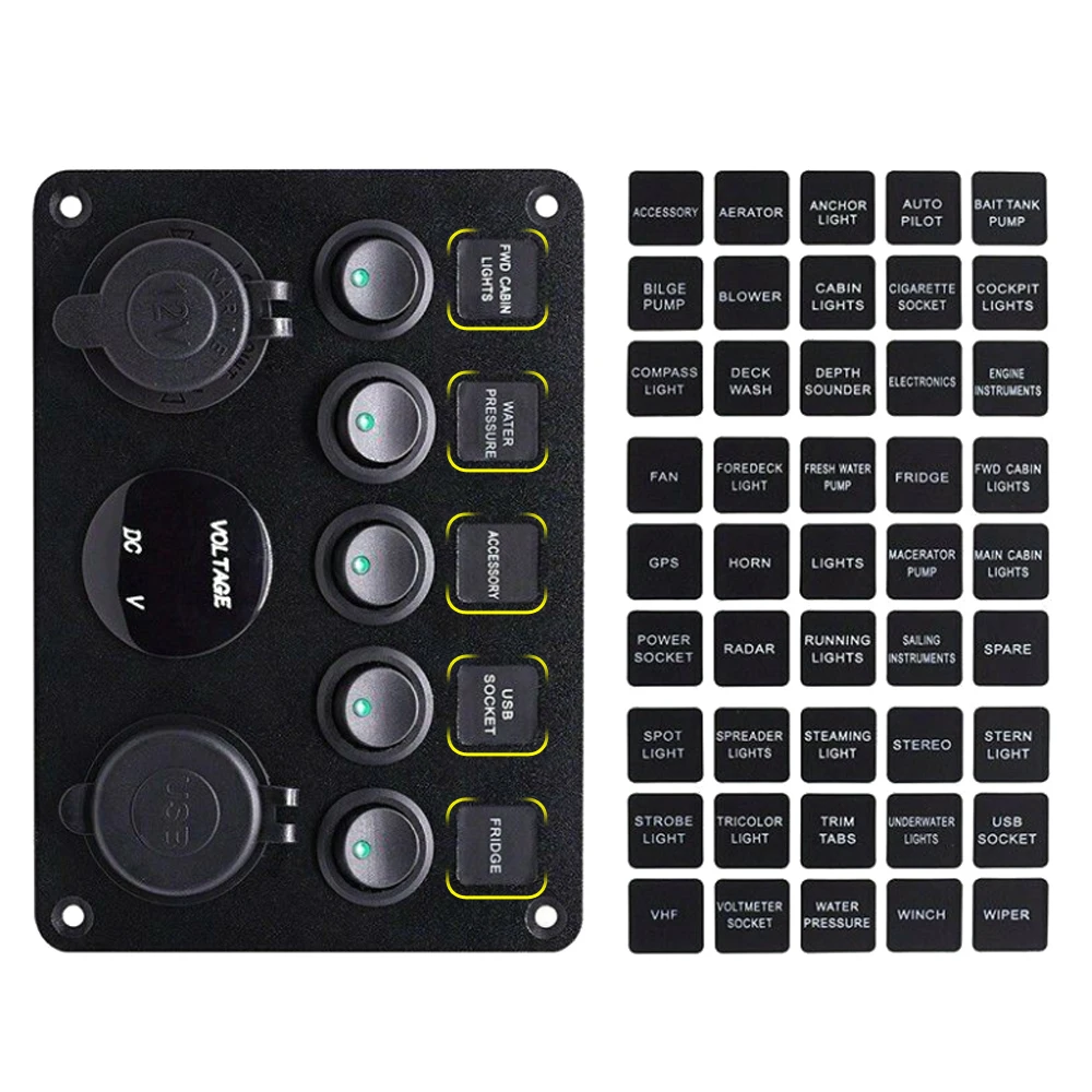 

45 Sticker Rocker Switch Label Decal Panel Sticker for Car Boat Rocker Instrument Switch Decoration Black