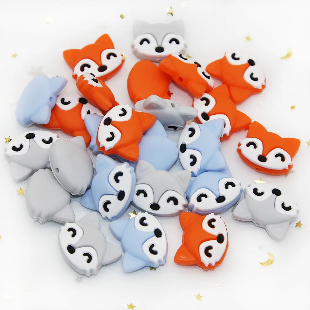 Cute-idea 5pcs Baby Animal Silicone Teethers Fox Beads Baby Teething Product DIY Baby Pacifier Chains Toy Accessories BPA Free