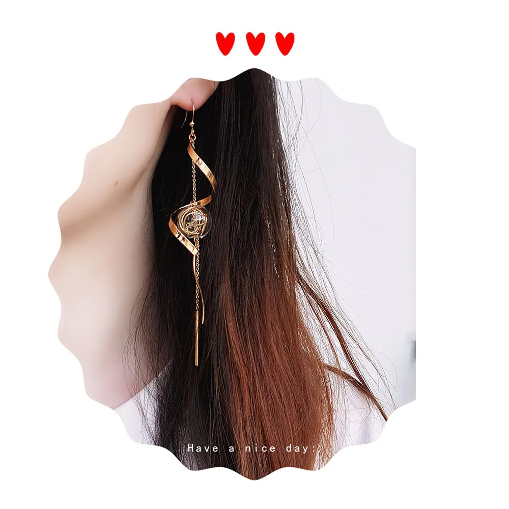 Wire Glass Ball Long Dangle Earrings For Women 2020 Original Handmade