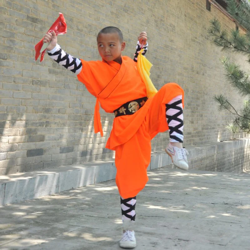 Popular Children Adults Orange Shaolin Monk Students Kung Fu Uniforms Martial Arts Wing Chun Tai Chi Suit