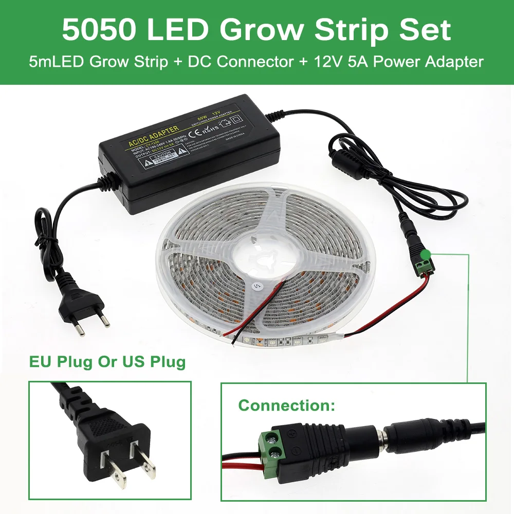 LED Grow Light DC12V croissance LED bande de lumière de croissance des plantes Set avec adaptateur et le commutateur