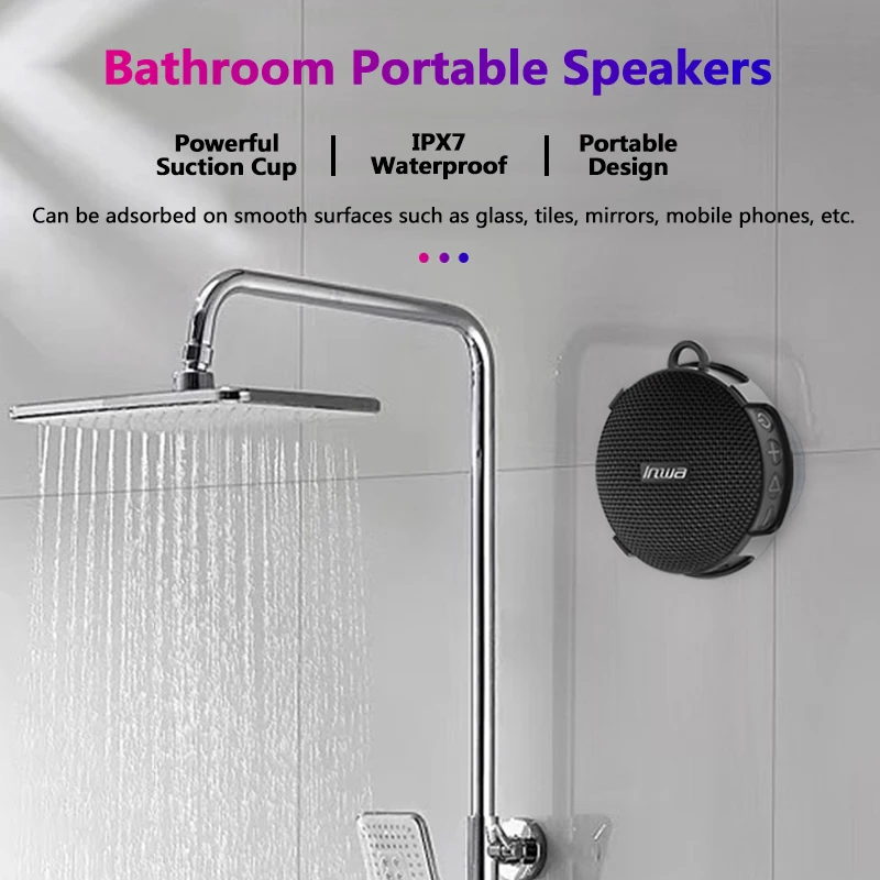 Bathroom Portable Bluetooth Speakers IPX7 Waterproof Music Center Column Shower Sound Boombox Woofer Hands Free With Suction Cup