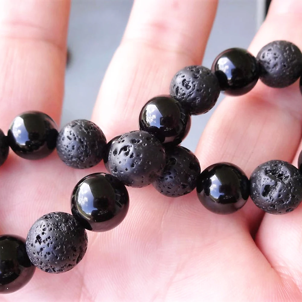 MG1120 10 mm Natural Lava Energy Bead Bracelet for Men New Design Men`s Black Tourmaline Bracelet