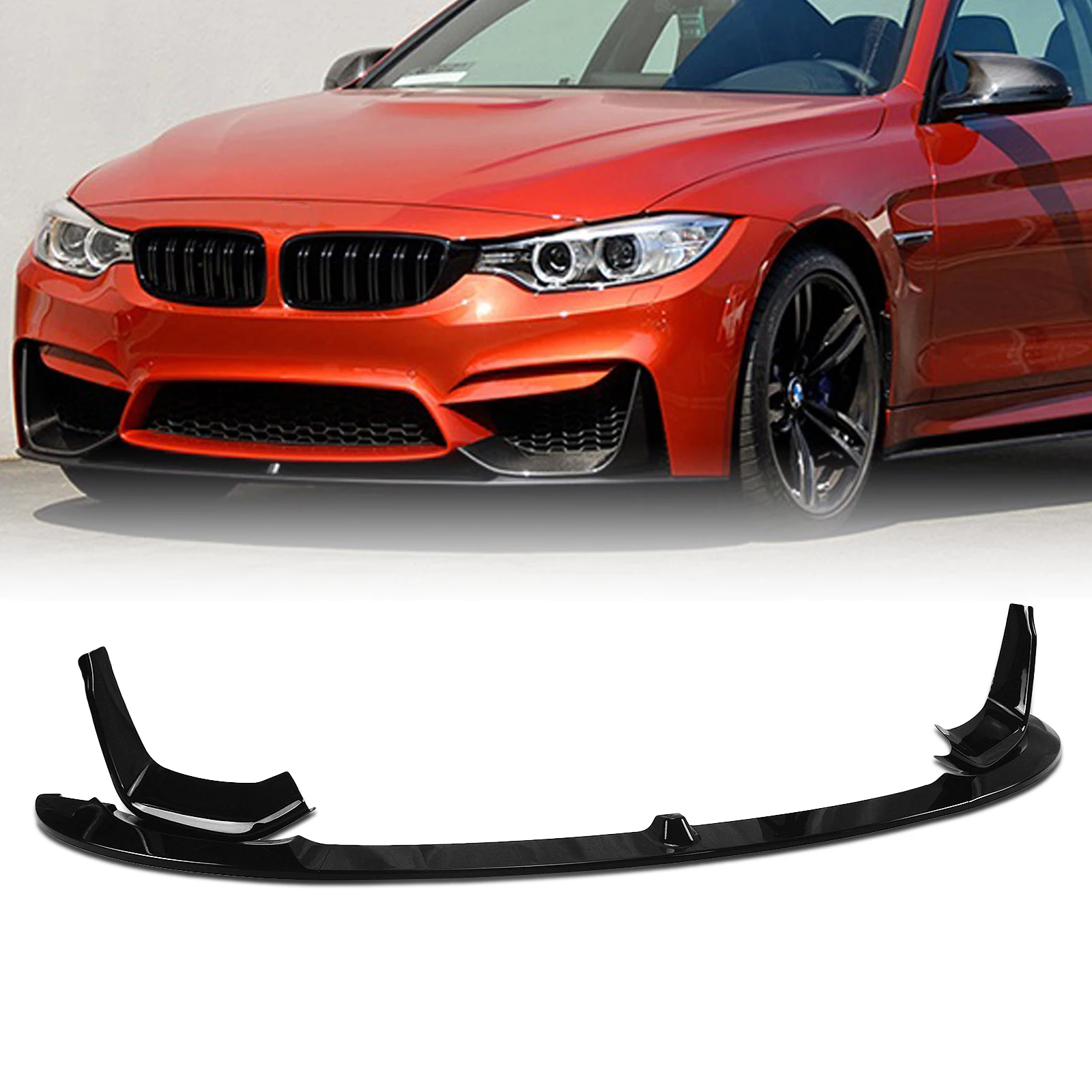 

For BMW F80 M3 F83 M4 F82 2015-2020 Only Gloss Black/Carbon Fiber Look Front Bumper Spoiler Lip+Side Intake Vent Cover Splitter