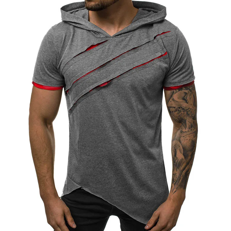 Summer Men\'s Hooded t-shirt New Casual Slim Short Sleeve t shirt men Plus Size 3XL Solid Men Clothes Streetwear Tee Shirt Homme