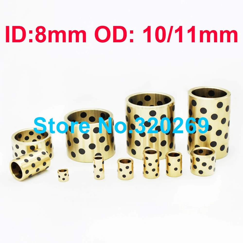 1PCS JDB Graphite Lubricating Brass Bearing Bushing Sleeve Oilless ID 8MM 8x10x6/8/10/12/15/16/20/25MM 8x11x30MM 12/17MM