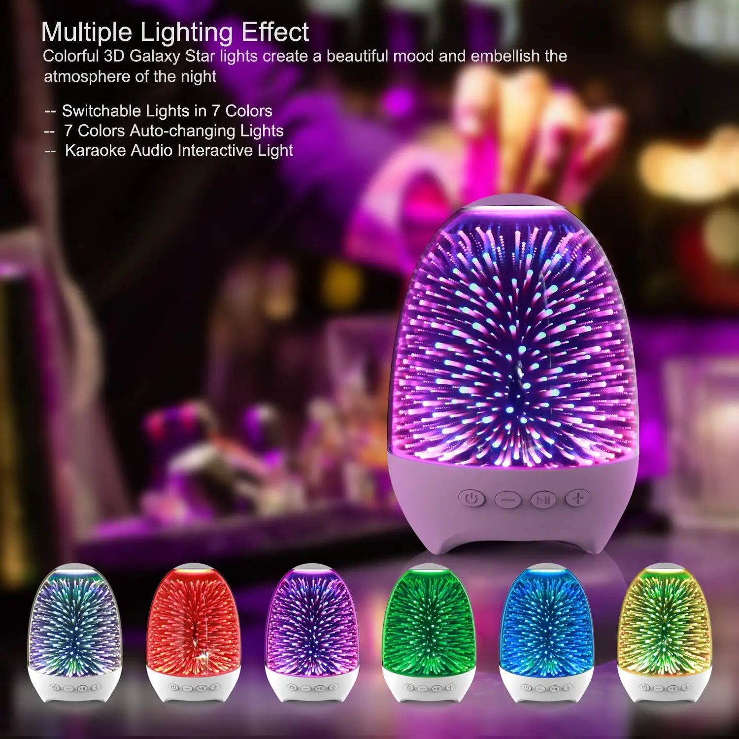 7 Color Changing Bluetooth Speaker 3D Glass Touch Control Bedside Lamp Rechargeable Battery LED Table Lamp Light