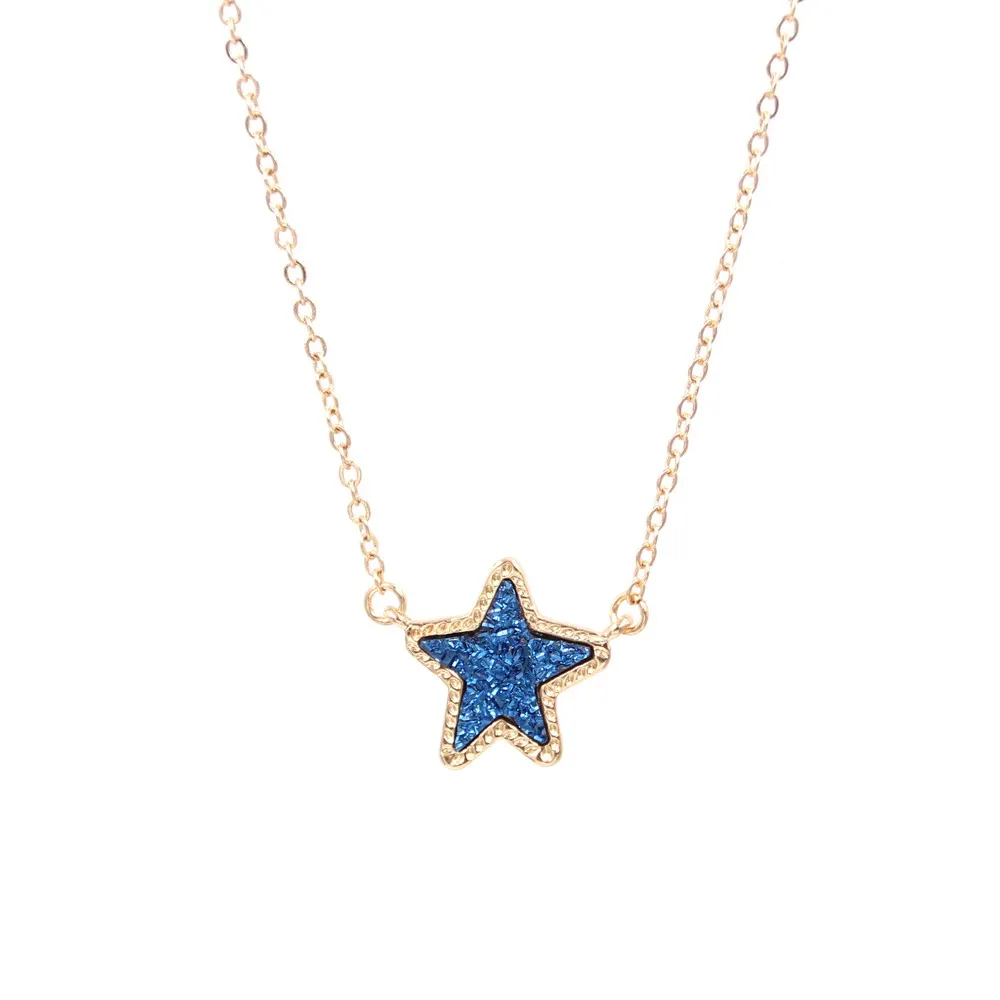 

2024 New Small Starfish Faux Dancing Star Resin Druzy Necklaces for Women Pendants