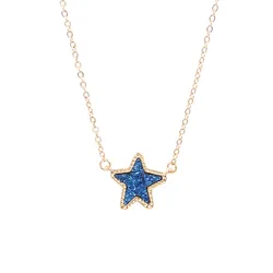 2024 New Small Starfish Faux Dancing Star Resin Druzy Necklaces for Women Pendants