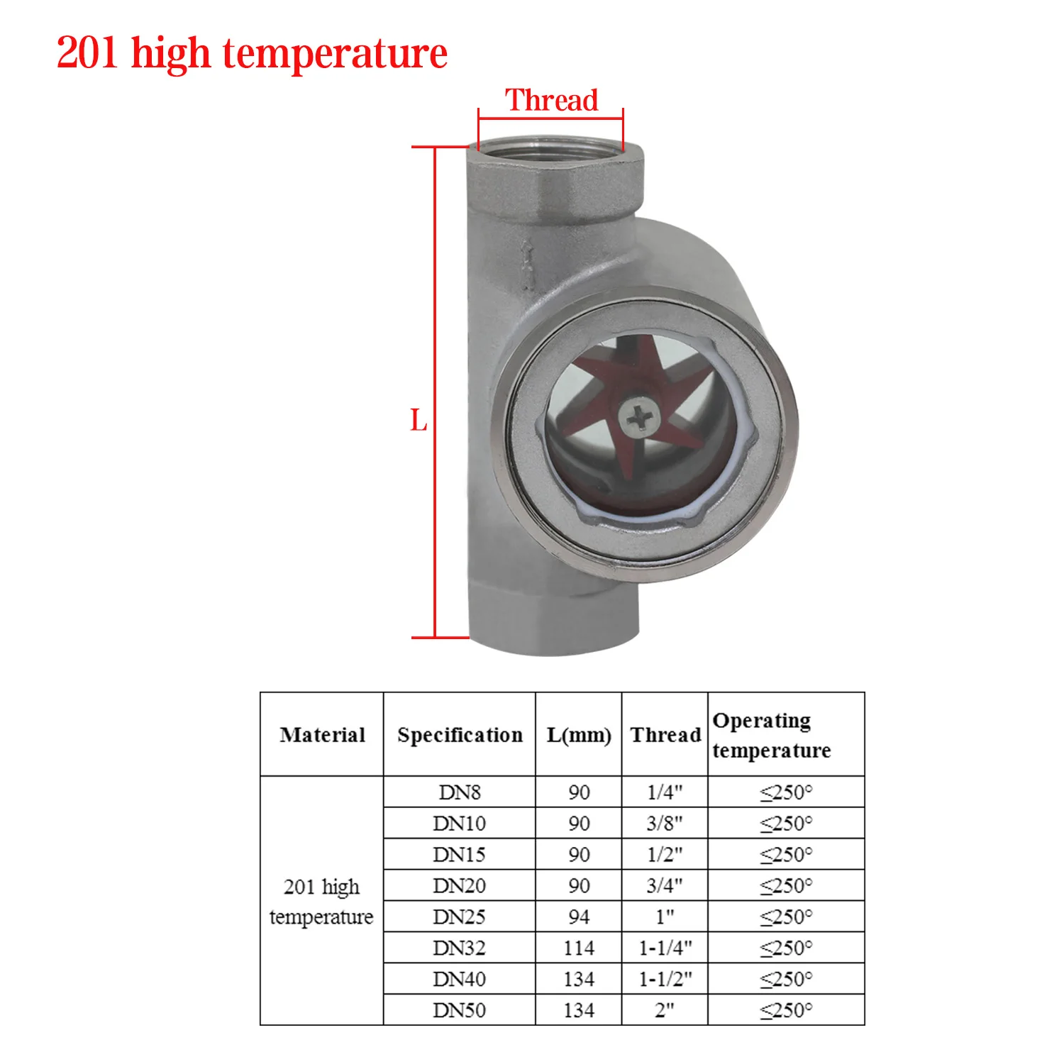 Indicador de flujo de vidrio BSPT hembra con impulsor, 3/8 ", 1/2", 3/4 ", 1" - 2 ", acero inoxidable, agua, aceite, 1/4"