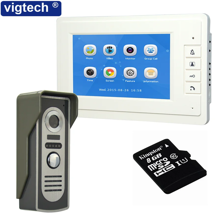 Vigtech7 inch LCD home Video Door phone system photo Record withTF Card device color wired Infrared Night Vision Camera