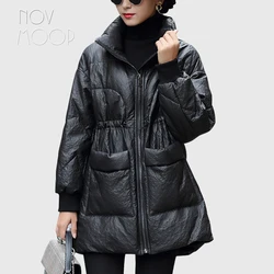 Novmoop genuine leather women down coat deep winter simple elegant style special surface Chaqueta de cuero para mujer LT3367