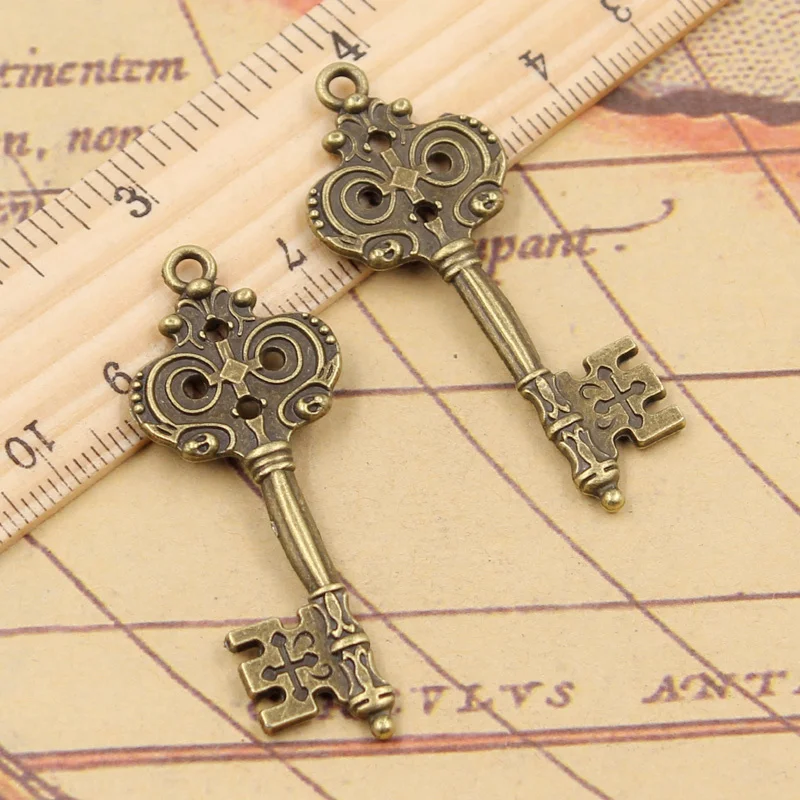 10pcs Charms Vintage Skeleton Key 19x52mm Tibetan Bronze Silver Color Pendants Antique Jewelry Making DIY Handmade Craft