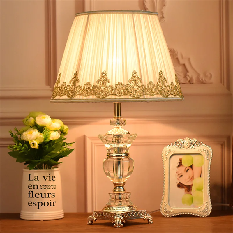 SAROK Crystal Table Lamp LED Modern Desk Light Home Luxury Creative Decorative Fabric for Foyer Bedroom Office Hotel