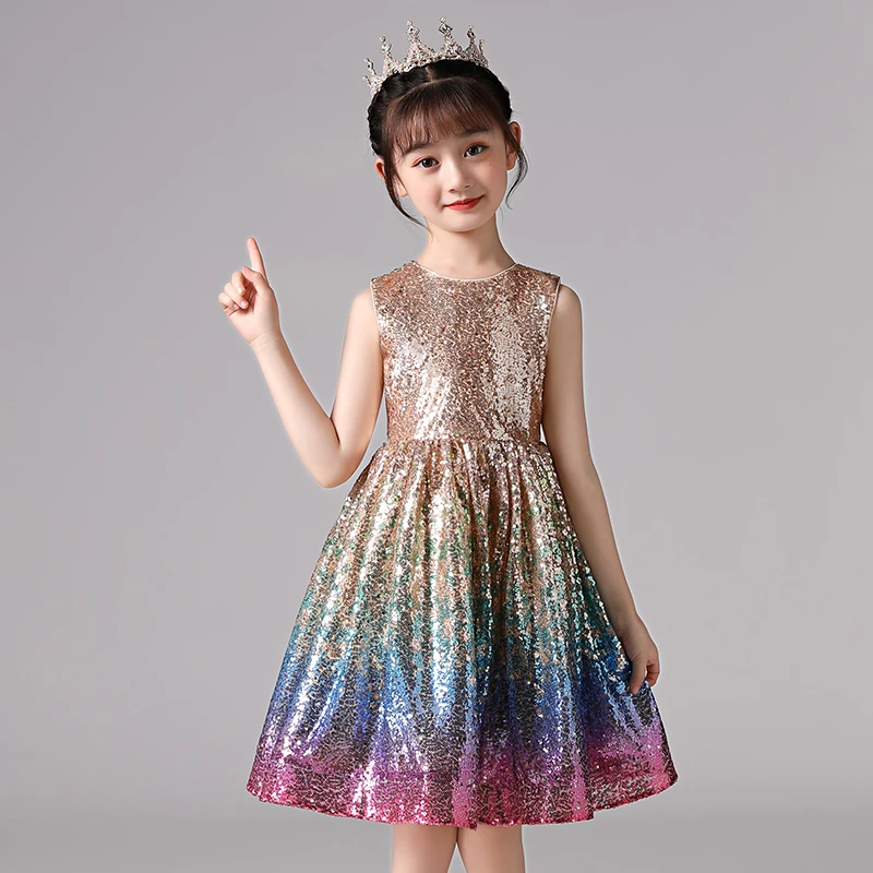 

Hot Selling Kids Dress Baby Girls Flower Sequins Dress High Quality Party Princess Dress Children Kids Clothes 4-12 yrs