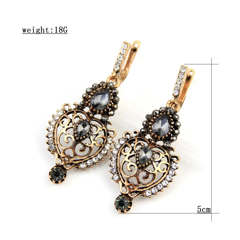 Sunspicems Vintage Turkish Flower Drop Earring For Women Antique Gold Color Bohemia Bride Wedding Jewelry Indian Hook Earring