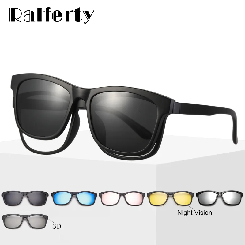 

Ralferty Magnet Sunglasses Men Eyeglass Frames With Clip On Sunglass Women Polarized UV400 TR90 3D Night Vision Glasses A2201