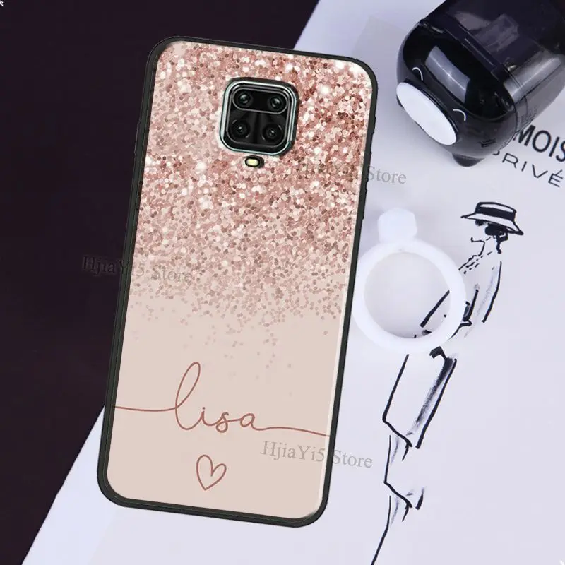 PERSONALISED Glitter name initials Case For Xiaomi Redmi Note 11 Pro 10S 9S Note 10 7 8 9 Pro Cover For Redmi 10 9 9T 9C 9A