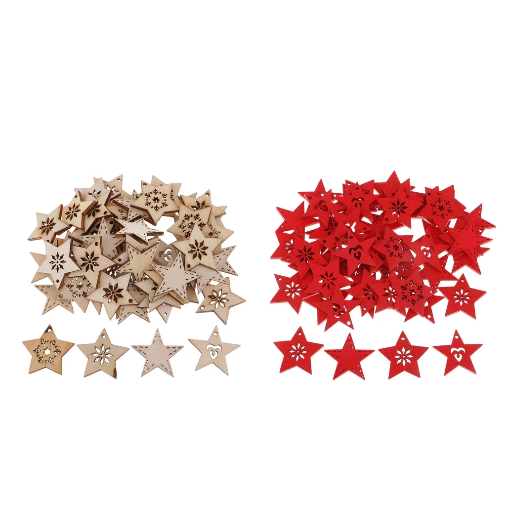 50 Pieces Wood Hollow Engraving Star Gift Tag Hanging Label With Hole Decoration