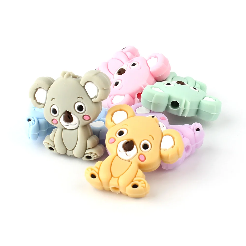 5pcs Silicone Animal Cartoon Baby Beads Teether Koala Cat Dog Bear For Pacifier Clips Beads Newborn Food grade Teething Products