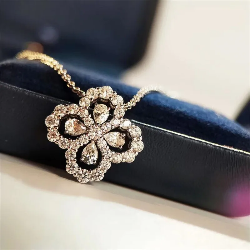 

Choucong New Arrival Luxury Jewelry 925 Sterling Silver Water Drop White Topaz CZ Diamond Flower Pendant Women Clavicle Necklace