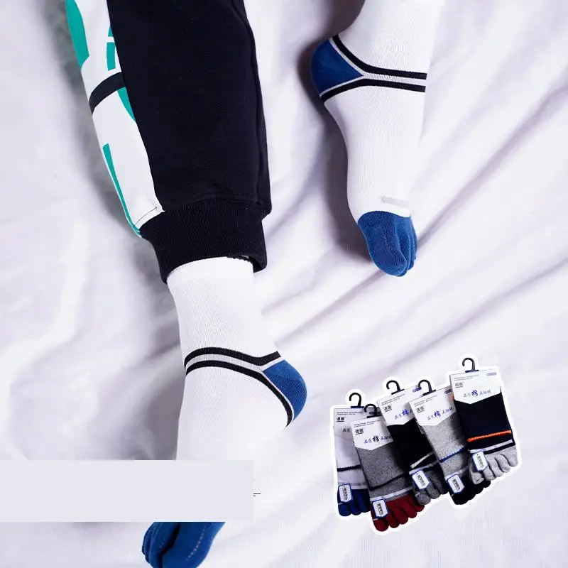 

Cotton Five Finger Socks Blue Autumn And Winter Jacquard Women's Breathable Cotton Color Matching Crew 5 Toe Socks