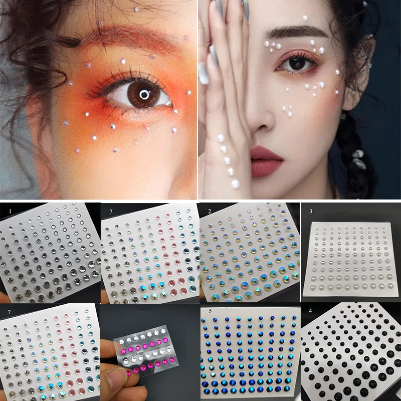 Eyeshadow Stickers Nail Stickers Self Adhesive Face Jewels Body Brow Makeup Face Tattoo 3D Diamond Decor DIY Beauty Rhinestones