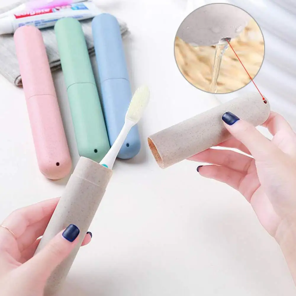 New  Travel Portable Wheat Straw Toothbrush Container Box Small Cutlery Holder Pencil Case for Outdoor Vacation Camping School