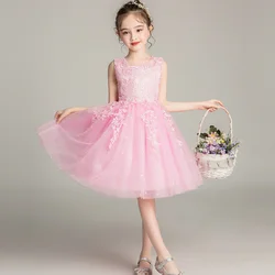 Girls Dress For Kids Elegant Dress Wedding Party Clothing Frock Flower Beading Gown Princess Summer Girls‘ Short Dress Costumes