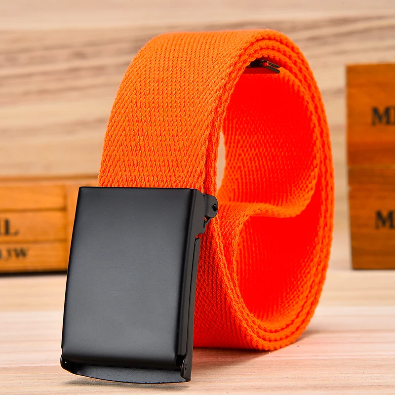 Unisex Casual Canvas Tactical Belt, qualidade superior, 3,8 cm de largura, vermelho, ao ar livre, fivela automática, homens preto, branco, cor laranja