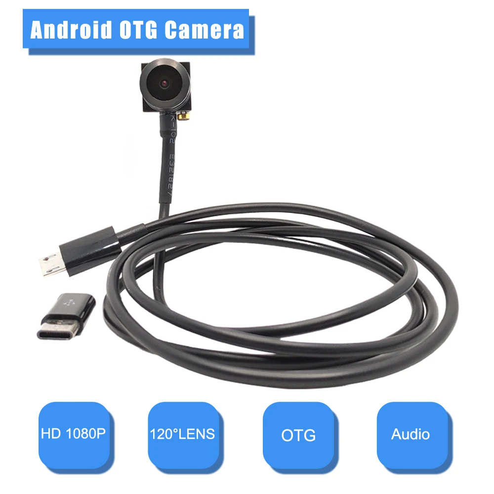 Mini câmera externa 1080p otg, grande angular, 2mp, android, celular, micro usb, otg, mini câmera