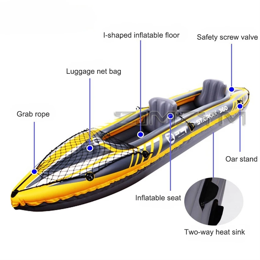 Hot Sale Inflatable Kayak Canoe Boat Pvc Dinghy Raft PVC Kayak DWF Floor Deck For Professional Sport Touring 350*78*52cm