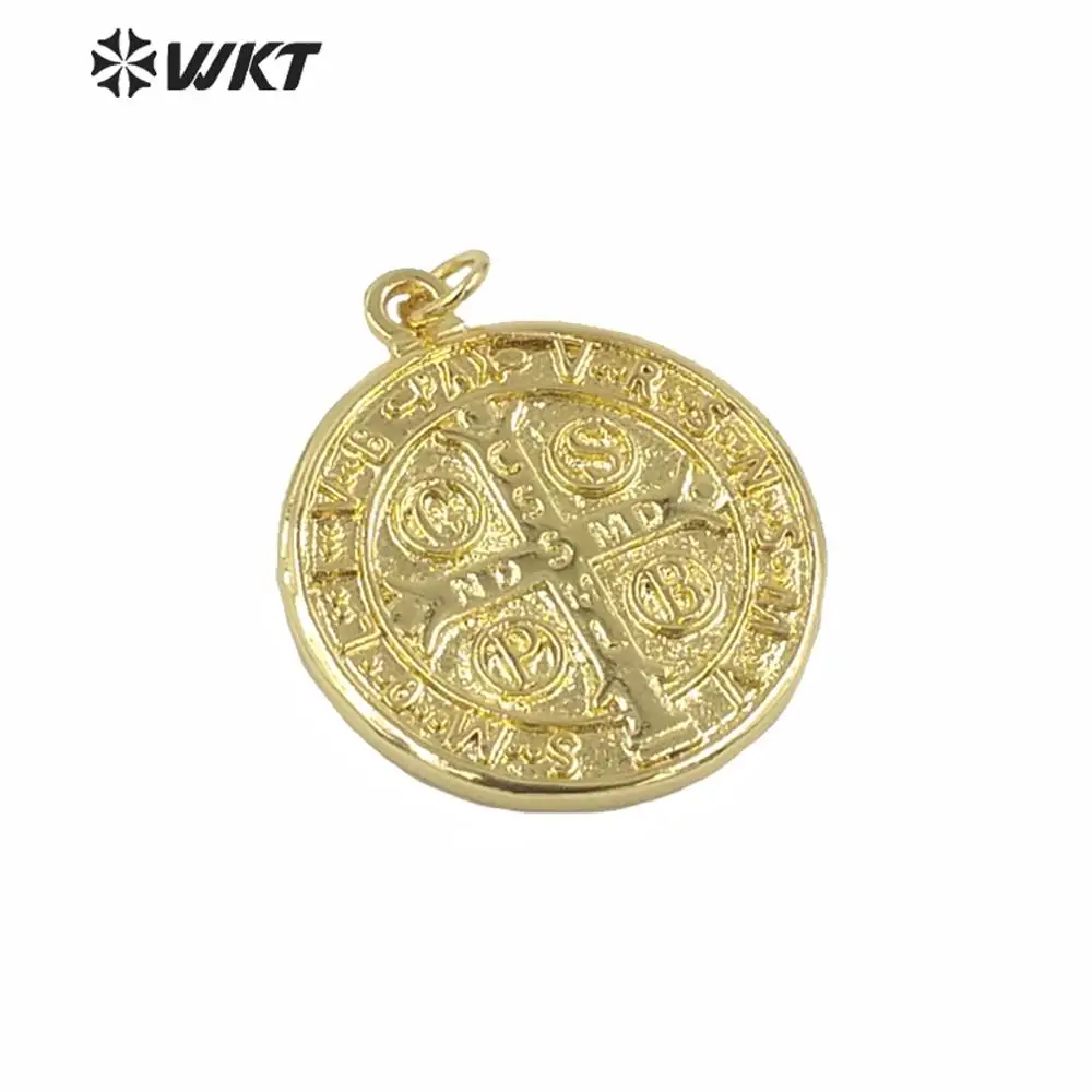 MP160 Fashion round religous Christian pendant 25mm round coin metal pendant wholesale gold electroplated Jehovah pendant