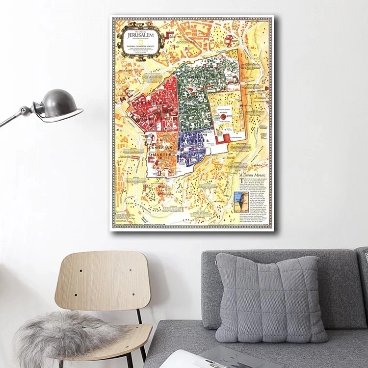 Canvas Painting Poster Old Map of Jerusalem City Poster Christian Islam Holy Land Prints for Home Living Room Decoration