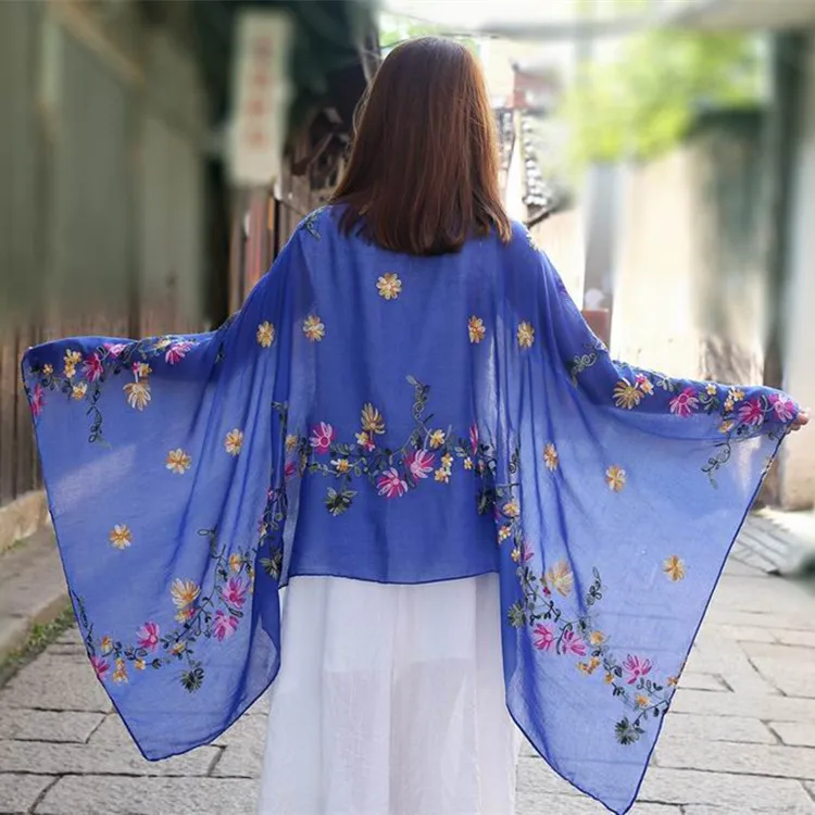 2021 New Pashmina Women Chal Embroidery Flower Shawls Scarf Soft Echarpes Oversize Beach Blanket Mujer Bufanda Mantilla