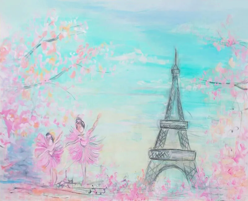 Eiffel Tower fairy-tale background backdrops fabric fond pink blossom Newborns photography backdrops for baby photo studio props