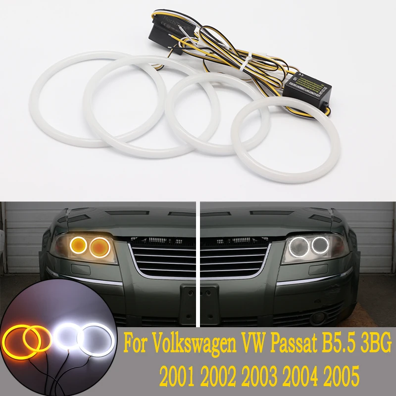 SMD cotton lamp two-color white and yellow LED angel eyes DRL Accessories for Volkswagen Passat B5.5 3BG 2001 2002 2003 2004-05