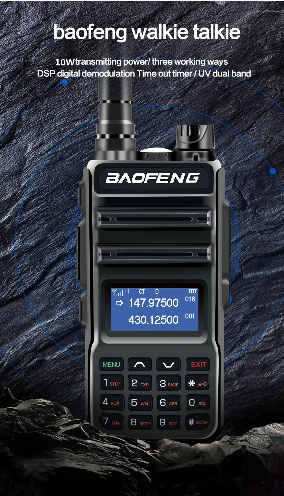 BaoFeng 장거리 워키토키 송신기, UV-10R 프로, 양방향 라디오, 128CH, VHF, UHF, 136-174Mhz, 400-520Mhz, UV10R 프로, 10W, 2 개