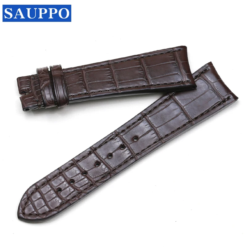 SAUPPO Crocodile Leather Black Dark Brown Suitable for Zenith 21mm 22mm Watch Strap Arc Head Men Watch Accessories