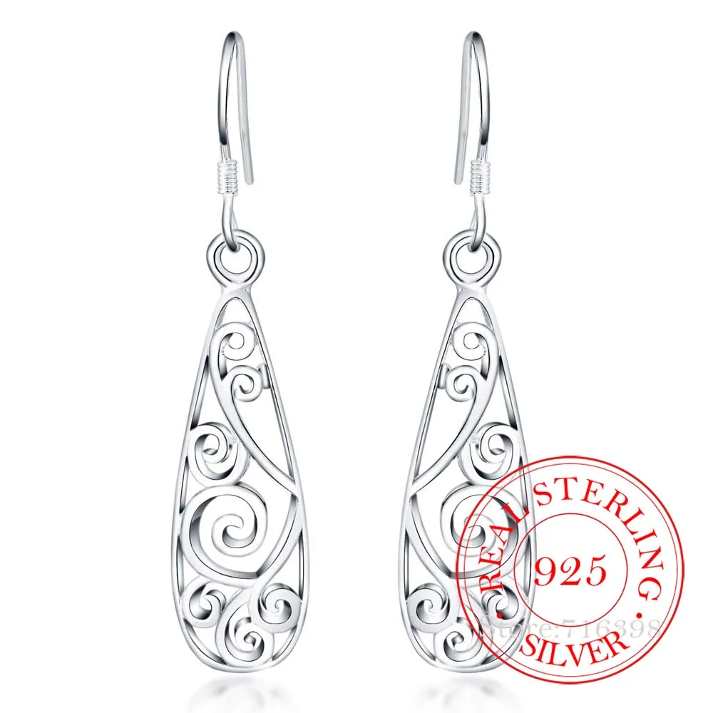 Hot 925 Sterling Silver Earring Korean Vintage Court geometric pattern Dangle Earrings For Women 2020 Engagement Wedding Jewelry