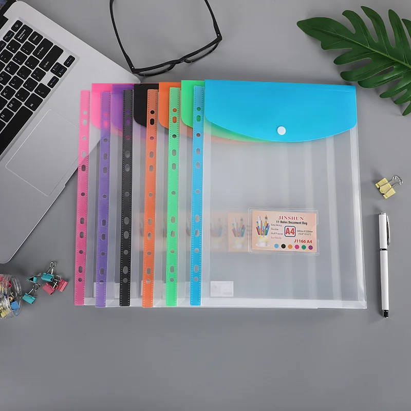 6pcs Poly File Folder For A4 Documents Transparent Waterproof Storage Pouch Bag Envelope with Snap Button School Office Supplies