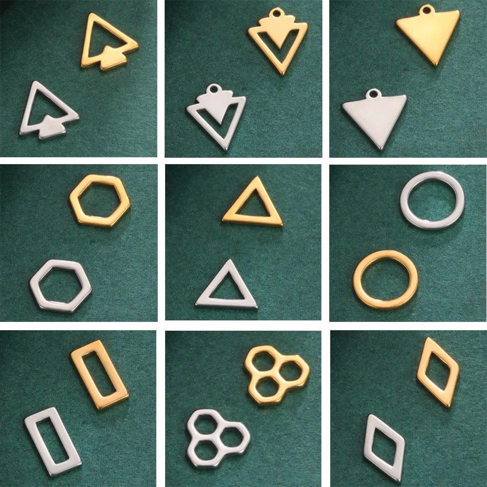 5pcs/lot Geometric DIY Charms for Jewelry Making Stainless Steel Triangle Round Rhombus Pendant for Earring Necklace Bracelet