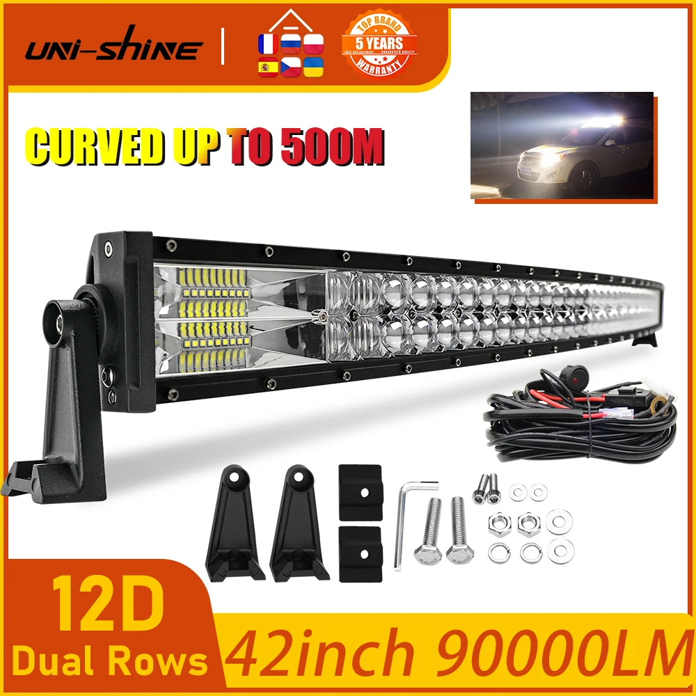 UNI-SHINE 42inch Dual Row Led Bar Light Spot Flood 90000LM Led Bar For Offroad 4WD ATV UAZ 12V 24V Driving Work Light Car Retrof