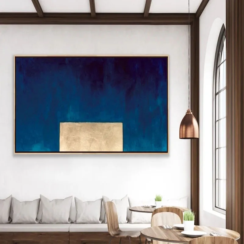 

100% Hand Painted Handmade Oil Paintings Canvas Modern Blue Gold Abstract Wall Pictures Art Nordic Room Decoration Frameless
